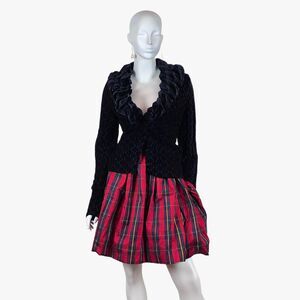 VTG Cache Black Velvet Blazer 3D Statement Collar Jacket Made In USA Avant Garde